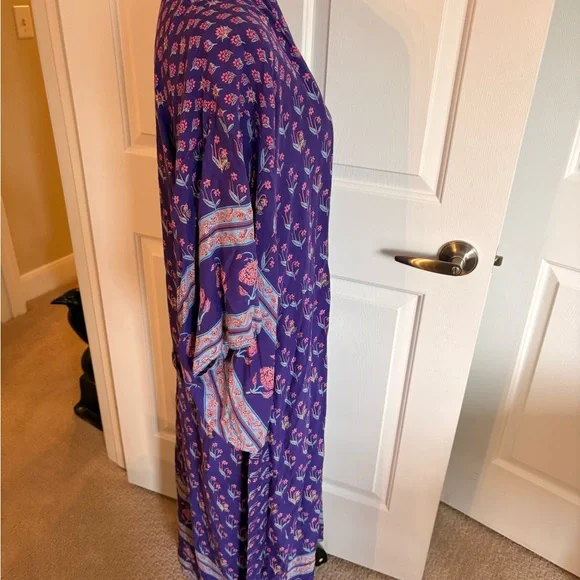 Spell Purple Floral Maxi Kimono with Pink & Light Blue Accents EC - Picture 7 of 8